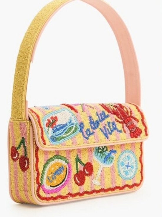America & Beyond Handbags - 👉✨️ America & Beyond Riviera La Dolce Vita Beaded Shoulder Bag in Yellow/Pink